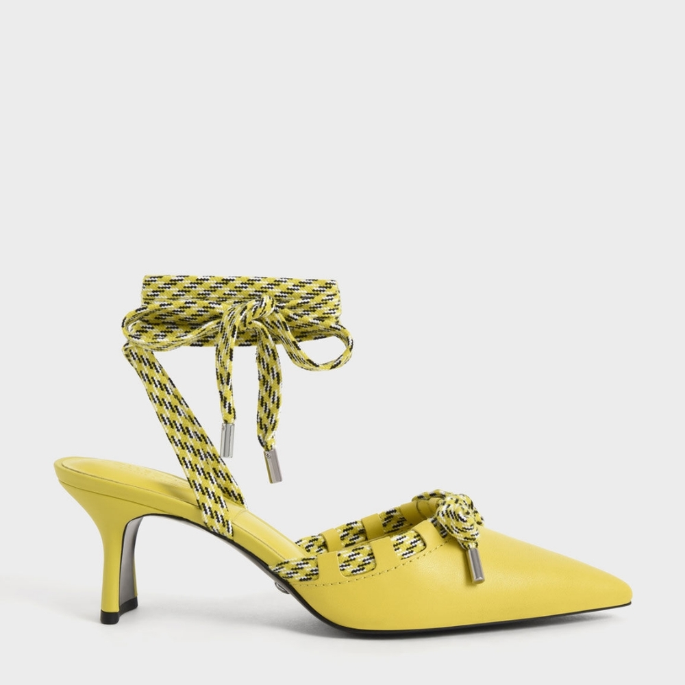 Charles & Keith Wrap Strap Yellow Kitten Heels